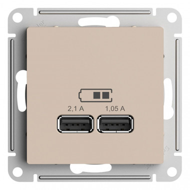 Розетка двойная USB Systeme Electric AtlasDesign 5В, 2,1А, песочный — Multielectrika