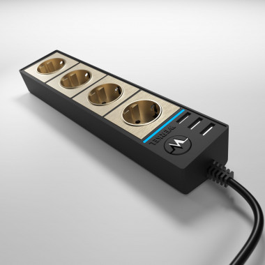 Розеточный блок 4-х местный + 3 USB черный/шампань рифленый W6514944 — Multielectrika