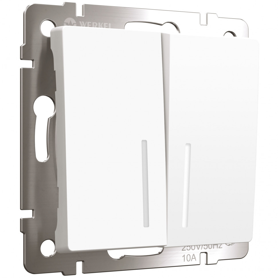 Выключатель двухклавишный с подсветкой (белый матовый) W1120161 фото 1 &mdash; Multielectrika