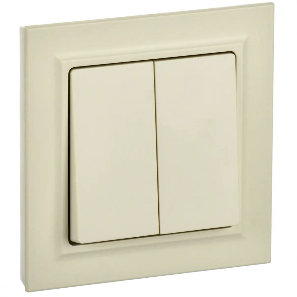 Выключатель двухклавишный 10А в сборе IEK Brite ВСР10-2-0-БрКр бежевый фото 1 — Multielectrika
