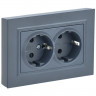 Розетка двойная с заземлением без защитных шторок 16А в сборе IEK Brite РС12-3-БрМ маренго