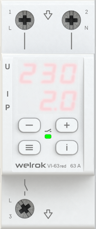 Реле напряжения c контролем тока Welrok VI-63 red 4660251140281 фото 1 — Multielectrika Реле напряжения c контролем тока Welrok VI-63 red 4660251140281 фото 1 — Multielectrika