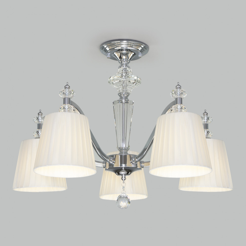 Потолочная люстра с тканевыми абажурами 60122/5 хром фото 1 &mdash; Multielectrika