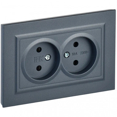 Розетка двойная без заземления с защитными шторками 10А в сборе IEK Brite РСш12-2-БрМ маренго — Multielectrika