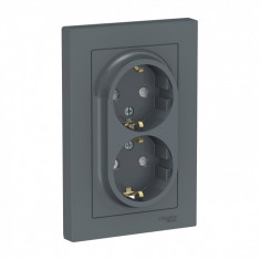 Розетка двойная Schneider Electric Atlas Design со шторками, в сборе, грифель &mdash; Multielectrika