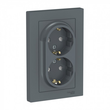 Розетка двойная Schneider Electric Atlas Design со шторками, в сборе, грифель — Multielectrika