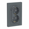 Розетка двойная Schneider Electric Atlas Design со шторками, в сборе, грифель
