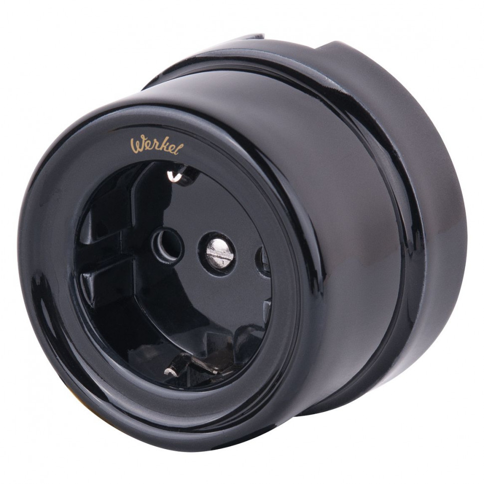 Розетка с заземлением черный ретро W5671008 фото 1 &mdash; Multielectrika