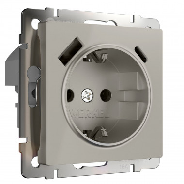 Розетка с заземлением, шторками и USB тип A+C (дымчатый) W1271704 &mdash; Multielectrika