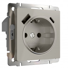 Розетка с заземлением, шторками и USB тип A+C (дымчатый) W1271704 &mdash; Multielectrika