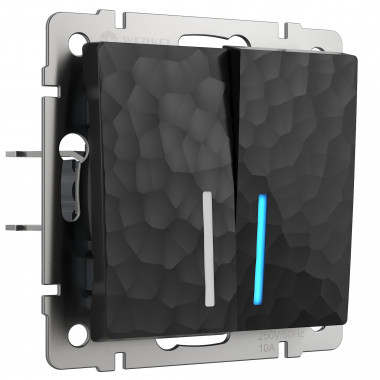 Выключатель двухклавишный проходной с подсветкой (Hammar черный) W1222108 &mdash; Multielectrika