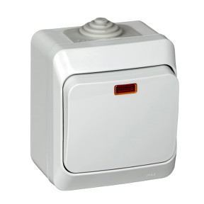 Выключатель одноклавишный с подсветкой 10АХ IP44 серый Schneider Electric Этюд BA10-045C — Multielectrika