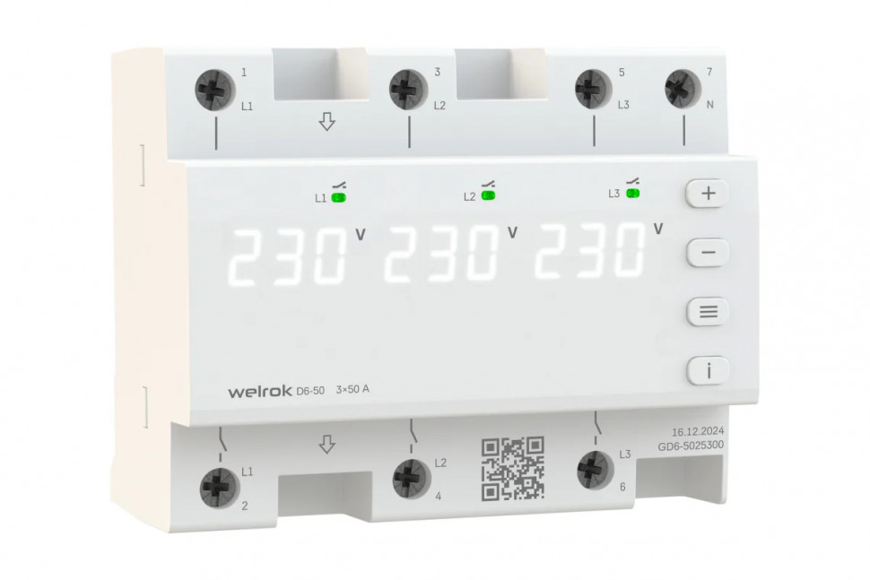 Трехфазное реле напряжения Welrok D6-50 фото 1 &mdash; Multielectrika
