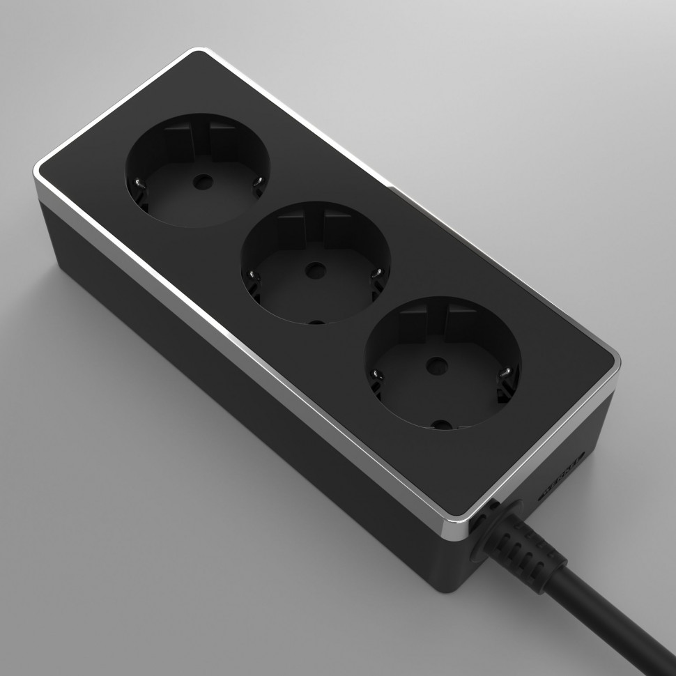 Удлинитель Gallant 3-х местный 3 м черный/хром W6523635 фото 1 — Multielectrika