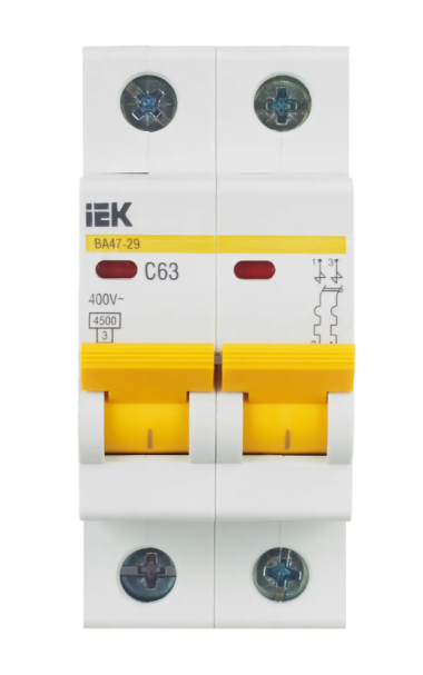 Автоматический выключатель ВА47-29 2Р 63А 4,5кА характеристика С IEK MVA20-2-063-C — Multielectrika
