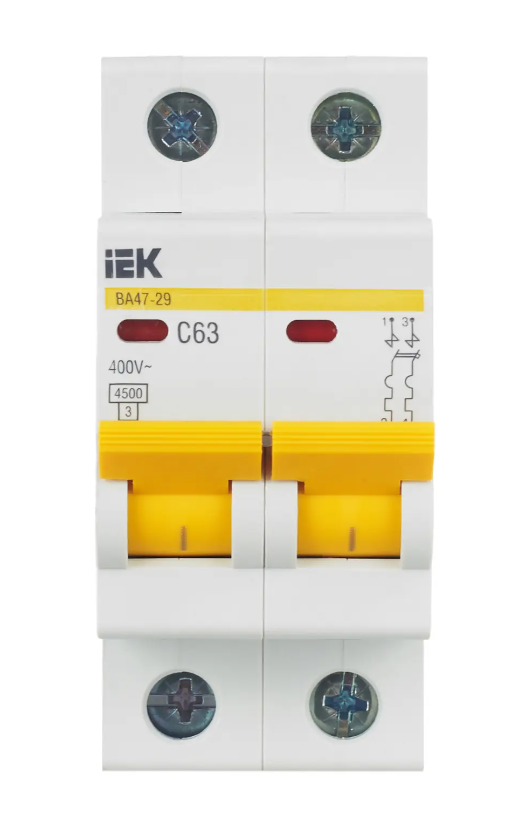Автоматический выключатель ВА47-29 2Р 63А 4,5кА характеристика С IEK MVA20-2-063-C фото 1 — Multielectrika