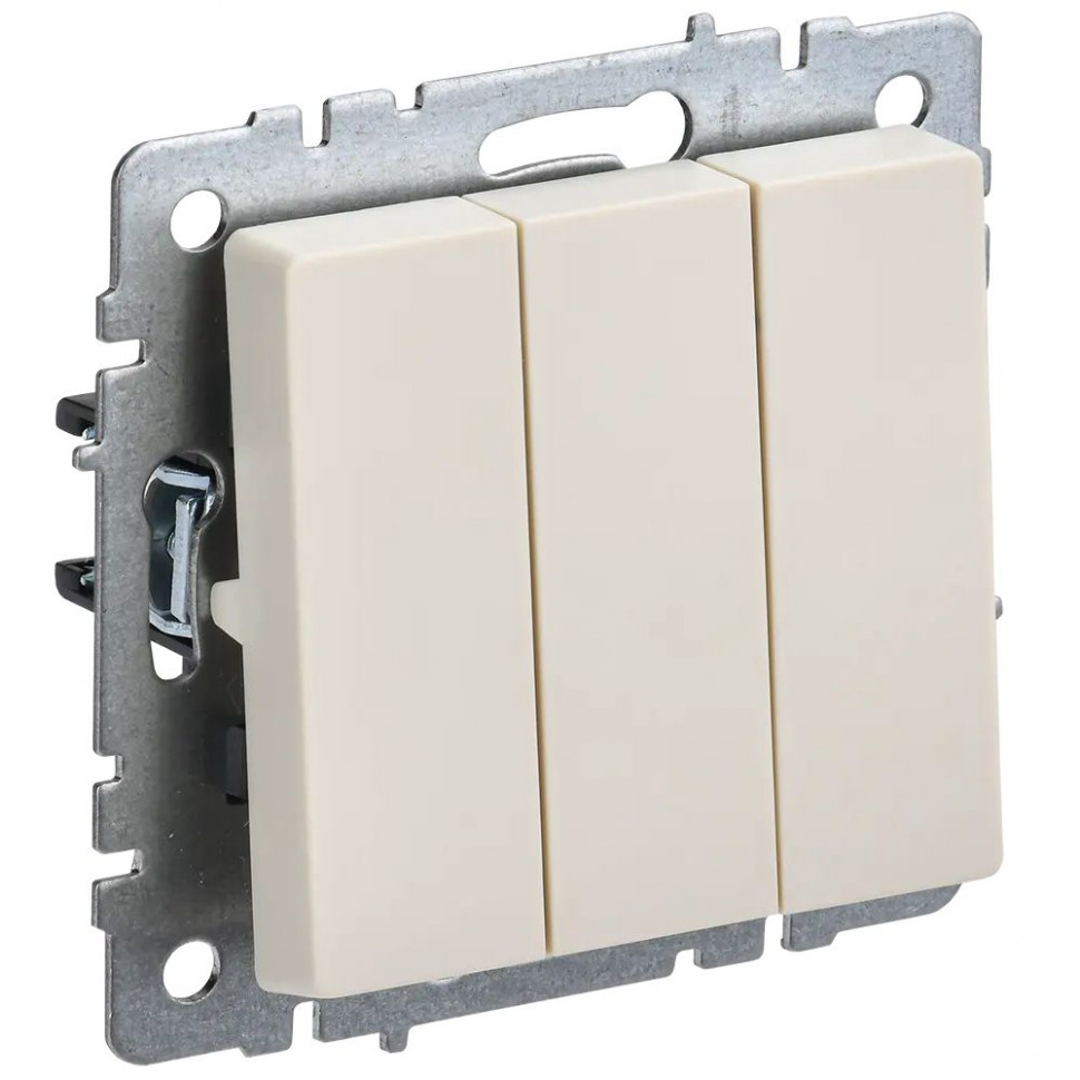 Выключатель трехклавишный 10А IEK Brite ВС10-3-0-БрКр бежевый фото 1 — Multielectrika