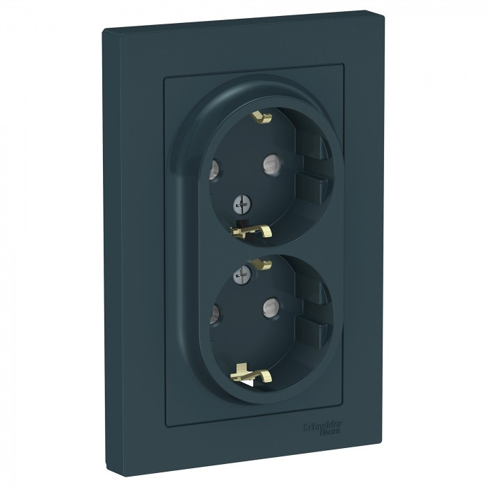 Розетка двойная Schneider Electric Atlas Design со шторками, в сборе, изумруд фото 1 — Multielectrika