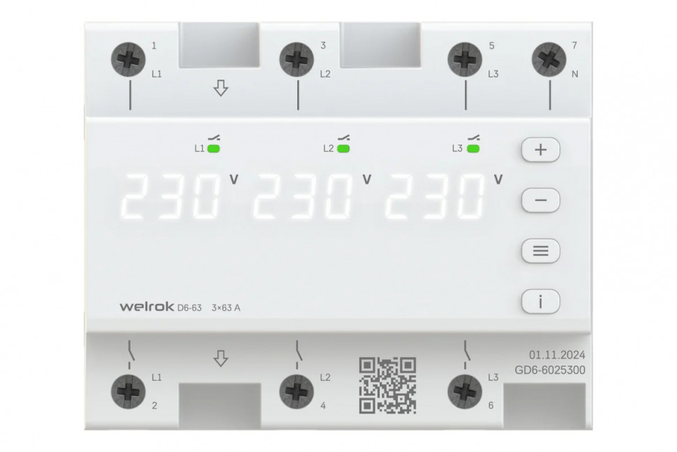 Трехфазное реле напряжения Welrok D6-63 фото 1 &mdash; Multielectrika