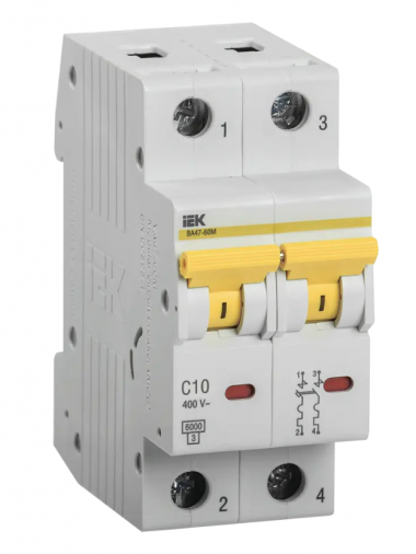 Автоматический выключатель ВА 47-60M 2Р 10А 6 кА характеристика С IEK MVA31-2-010-C — Multielectrika