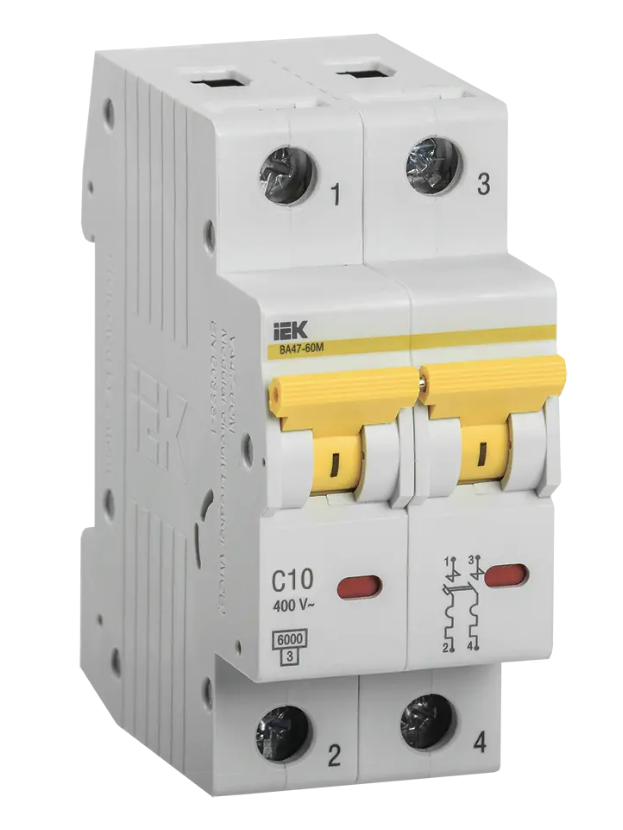 Автоматический выключатель ВА 47-60M 2Р 10А 6 кА характеристика С IEK MVA31-2-010-C фото 1 — Multielectrika