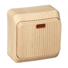 Выключатель одноклавишный с подсветкой 10АХ сосна Schneider Electric Этюд BA10-005D &mdash; Multielectrika