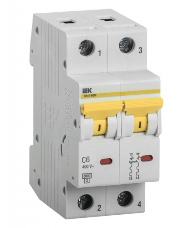 Автоматический выключатель ВА 47-60M 2Р 6А 6 кА характеристика С IEK MVA31-2-006-C — Multielectrika