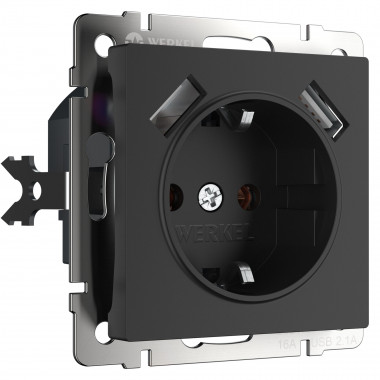 Розетка с заземлением, шторками и USBх2 (черный матовый) W1171508 &mdash; Multielectrika