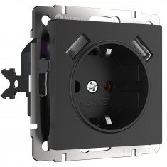 Розетка с заземлением, шторками и USBх2 (черный матовый) W1171508 &mdash; Multielectrika
