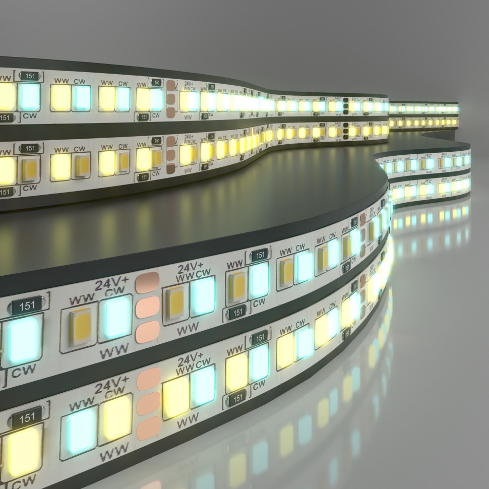 Лента светодиодная 24 В 16 Вт/м 240 Led/м 2835+2835 IP20, MIX теплый белый 3300K/холодный белый 6500K, 5 м Лента светодиодная 24V 16W 240Led 2835+2835 IP20 MIX теплый белый/холодный белый, 5м фото 1 — Multielectrika