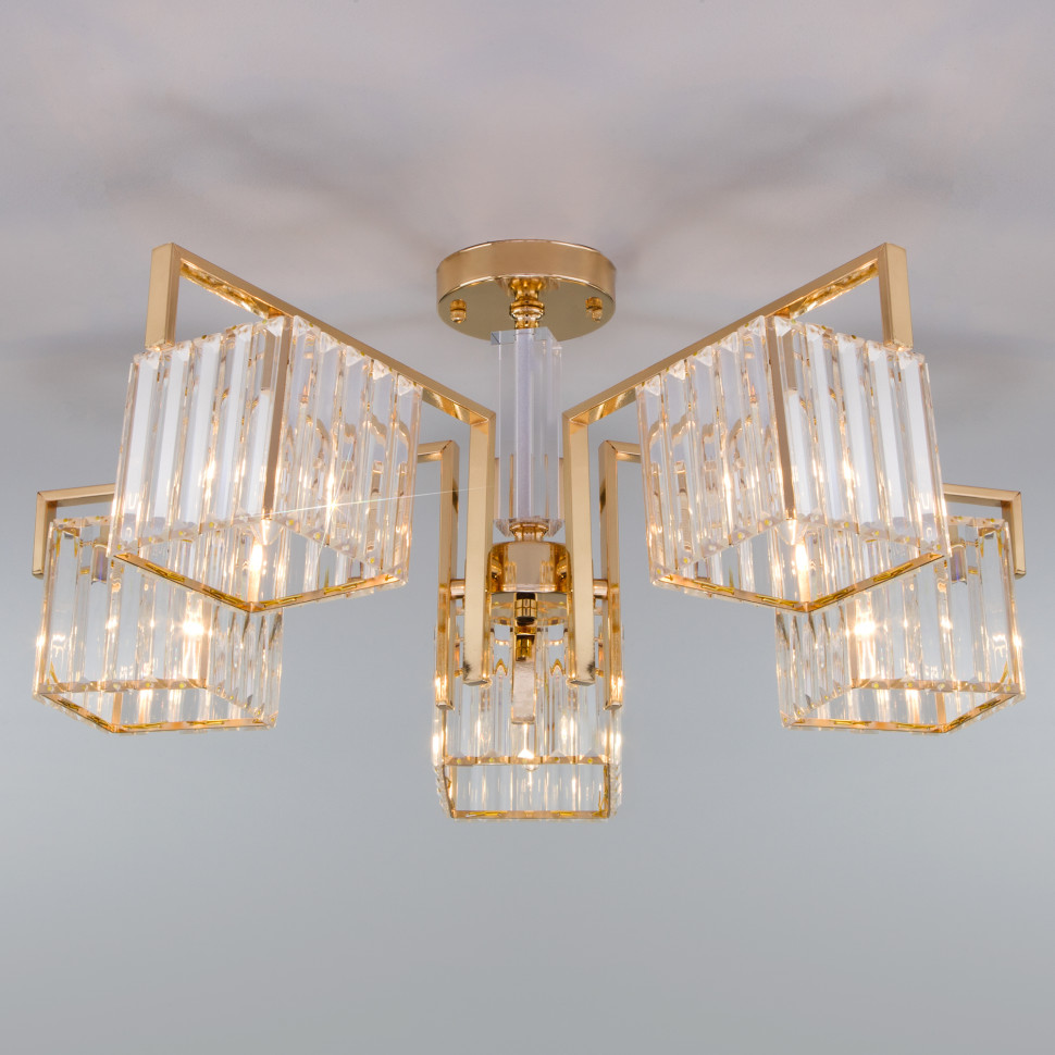 Умный потолочный светильник 10126/5 золото/прозрачный хрусталь Strotskis Smart (10117/5) фото 1 — Multielectrika