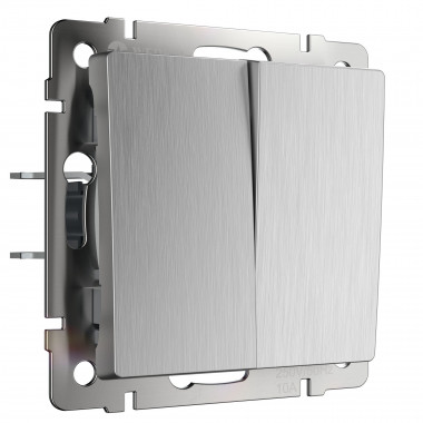 Выключатель двухклавишный проходной cеребряный рифленый W1122009 &mdash; Multielectrika