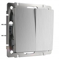Выключатель двухклавишный проходной cеребряный рифленый W1122009 &mdash; Multielectrika