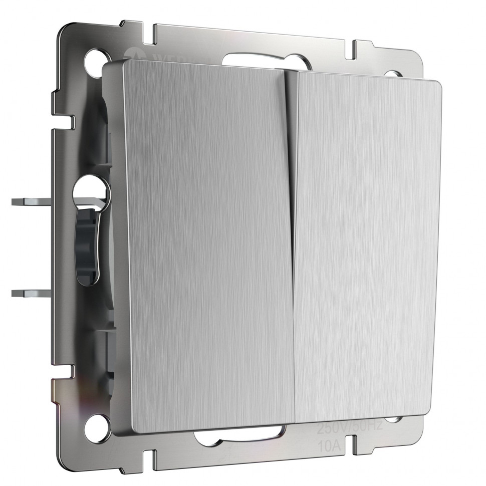 Выключатель двухклавишный проходной cеребряный рифленый W1122009 фото 1 &mdash; Multielectrika