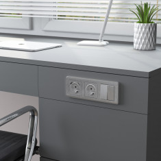 Выключатель двухклавишный проходной cеребряный рифленый W1122009 &mdash; Multielectrika