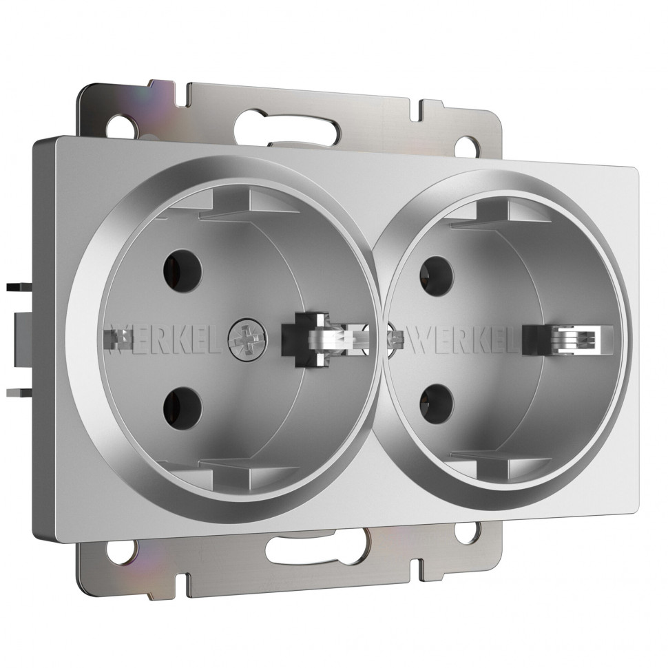 Розетка двойная с заземлением серебряный W1172006 фото 1 &mdash; Multielectrika