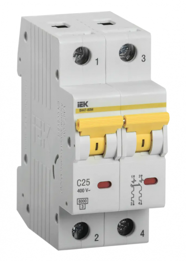 Автоматический выключатель ВА 47-60M 2Р 25А 6 кА характеристика С IEK MVA31-2-025-C — Multielectrika