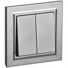 Выключатель двухклавишный 10А в сборе IEK Brite ВСР10-2-0-БрС сталь &mdash; Multielectrika