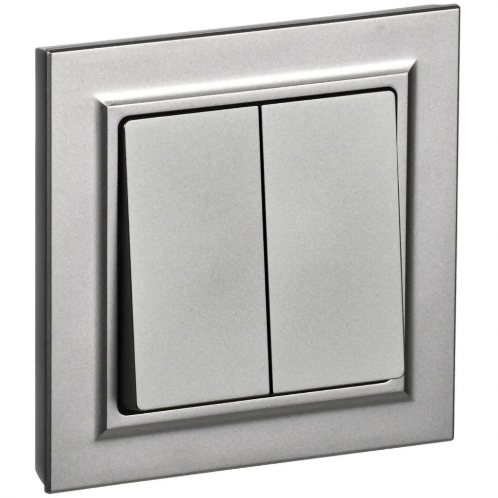 Выключатель двухклавишный 10А в сборе IEK Brite ВСР10-2-0-БрС сталь фото 1 — Multielectrika