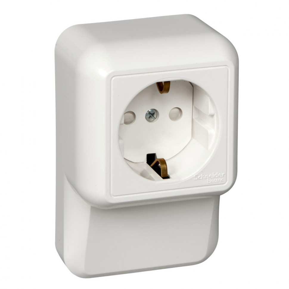 Розетка плинтусная Systeme Electric Blanca Прима со шторками, с монтаж. пластиной, белая 16А фото 1 — Multielectrika