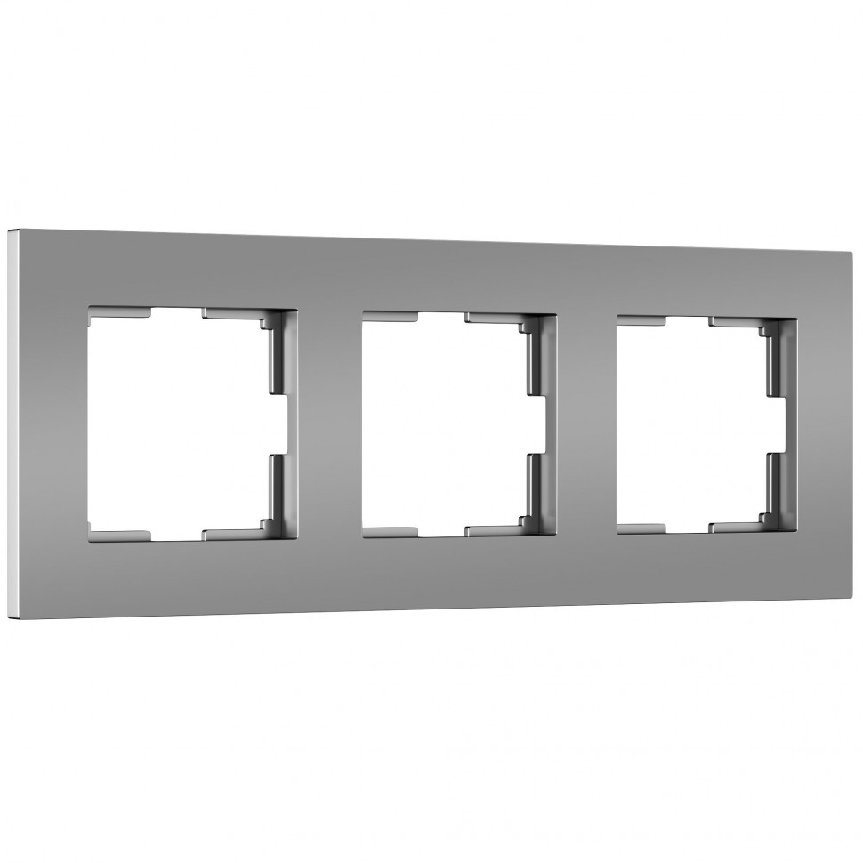 Рамка из поликарбоната на 3 поста Slab серебро софт W0032965 фото 1 — Multielectrika