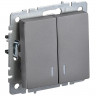 Выключатель двухклавишный с индикацией 10А IEK Brite ВС10-2-1-БрС сталь