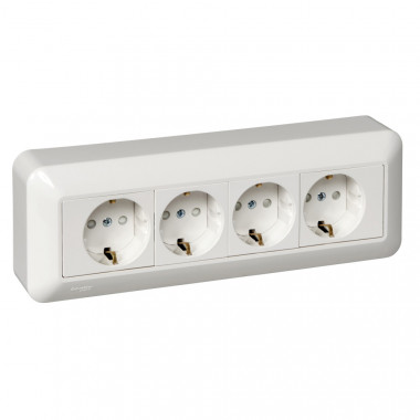 Розетка 4-я Systeme Electric Blanca со шторками, с монтаж. пластиной, белая 16А (опт. упак.ПРИМА) — Multielectrika