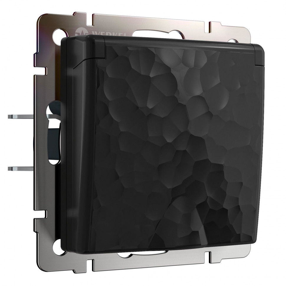 Розетка влагозащ. с зазем. с защит. крышкой и шторками (Hammar черный) W1271208 фото 1 — Multielectrika