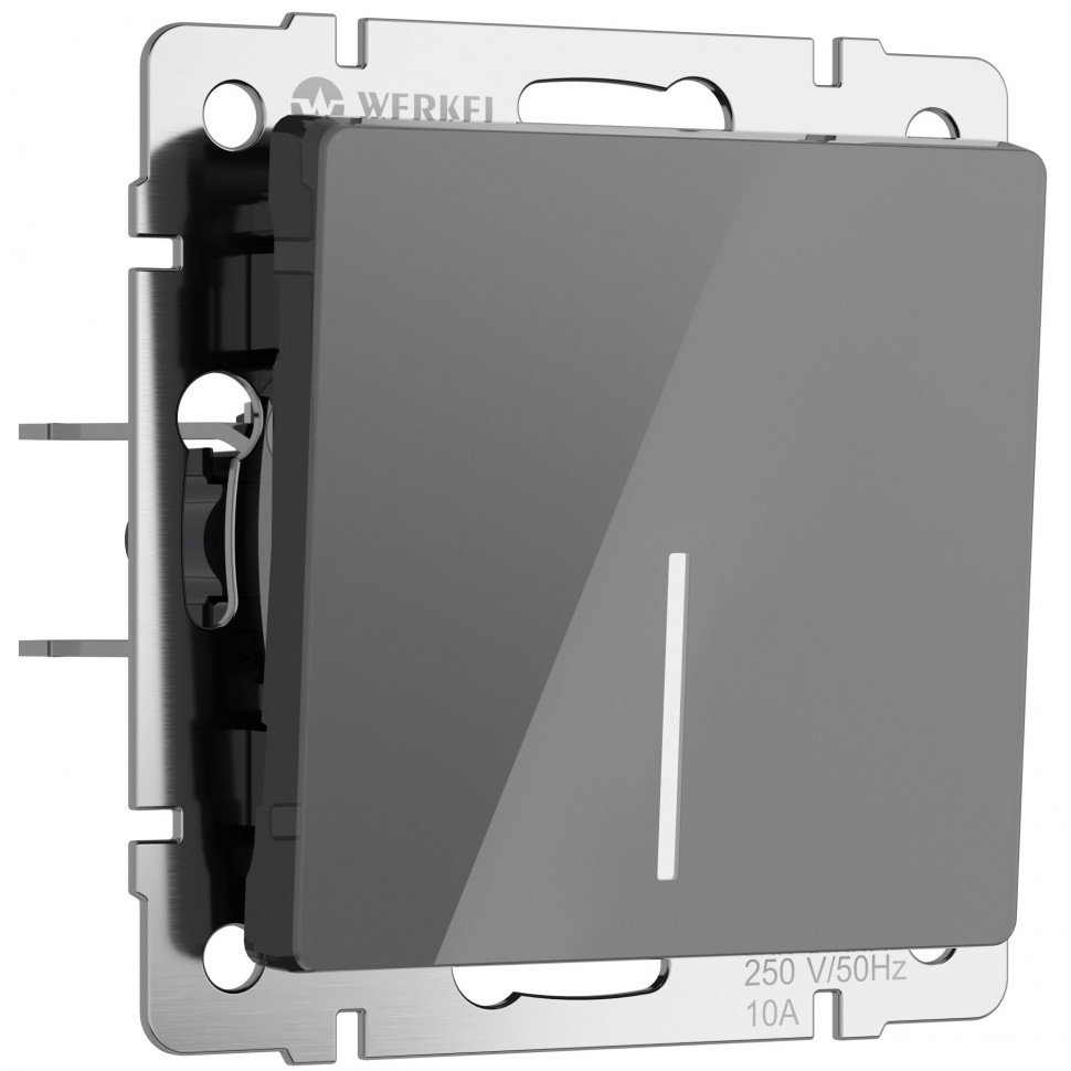 Выключатель одноклавишный проходной с подсветкой (графит акрил) W1112144 фото 1 — Multielectrika