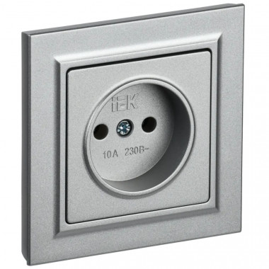 Розетка без заземления без защитных шторок 10А в сб. IEK Brite РСР10-1-0-БрА алюминий — Multielectrika