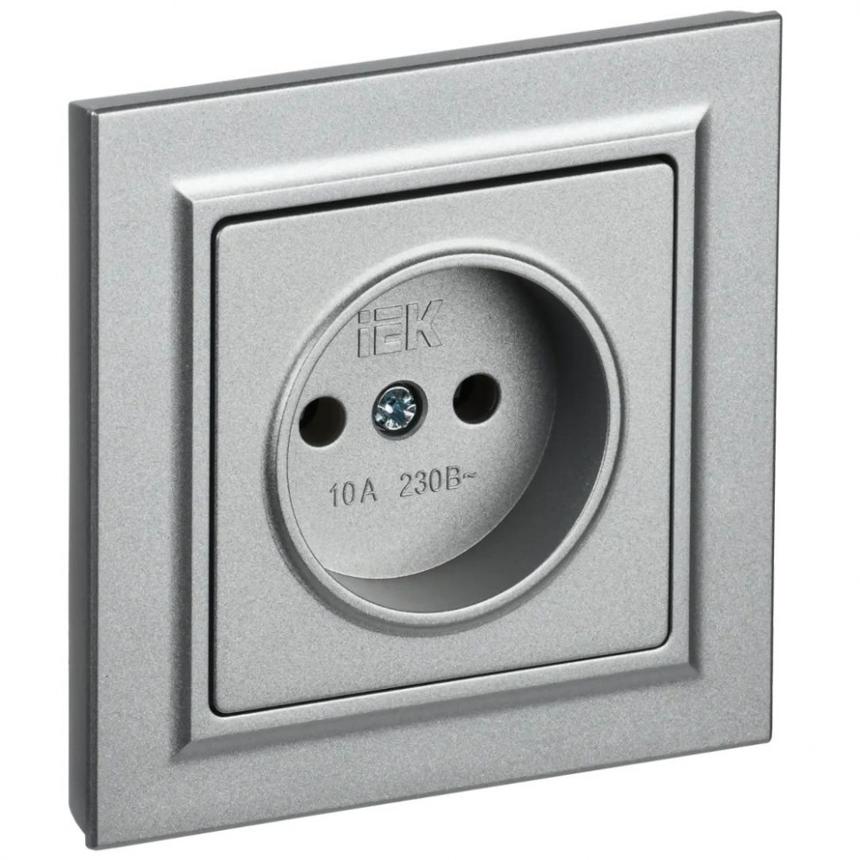 Розетка без заземления без защитных шторок 10А в сб. IEK Brite РСР10-1-0-БрА алюминий фото 1 — Multielectrika
