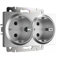 Розетка двойная с заземлением (серебряный рифленый) W1172009 &mdash; Multielectrika