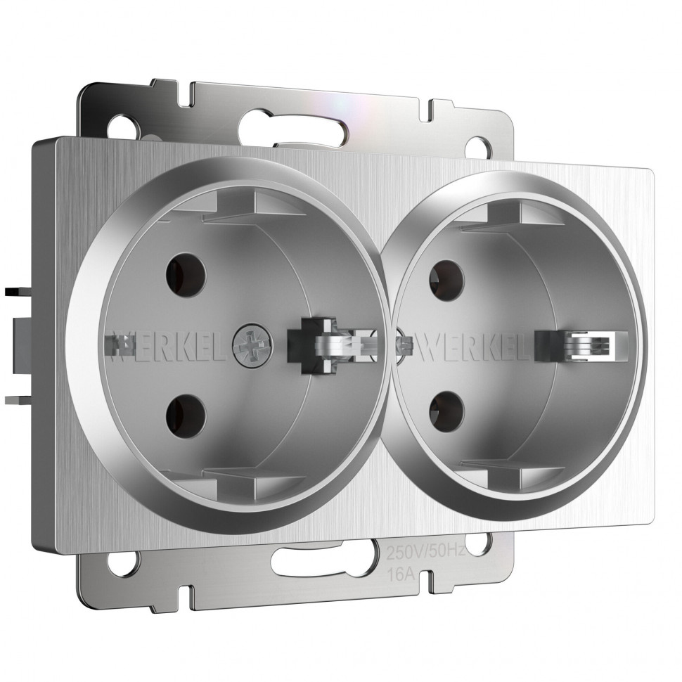 Розетка двойная с заземлением (серебряный рифленый) W1172009 фото 1 — Multielectrika