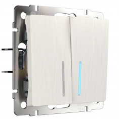 Выключатель  двухклавишный проходной с подсветкой (перламутровый рифленый) WL13-SW-2G-2W-LED &mdash; Multielectrika